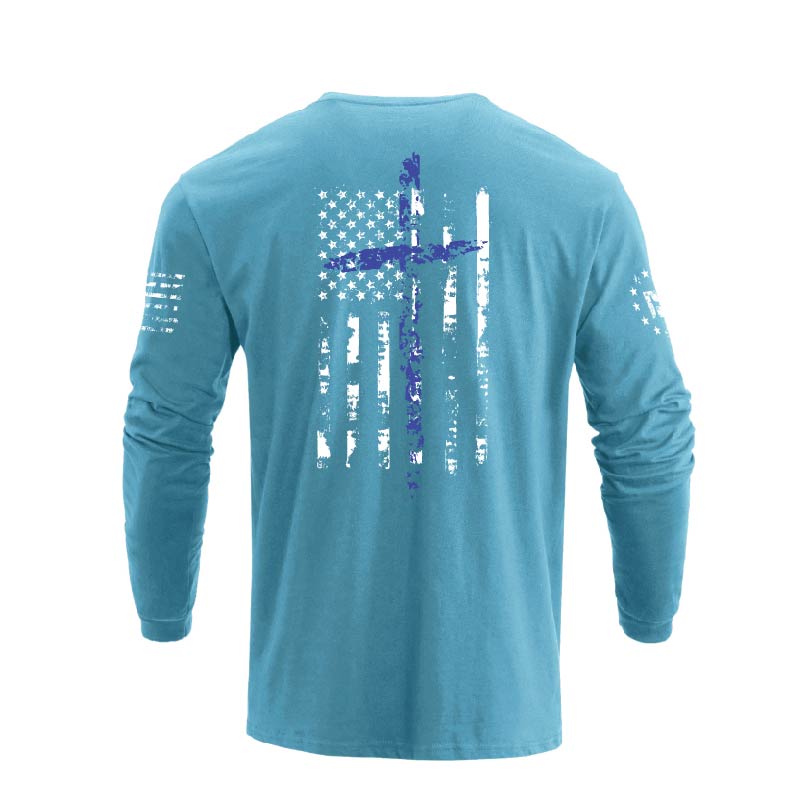 USA FLAG CROSS 100% COTTON GRAPHIC LONG SLEEVE T-SHIRT