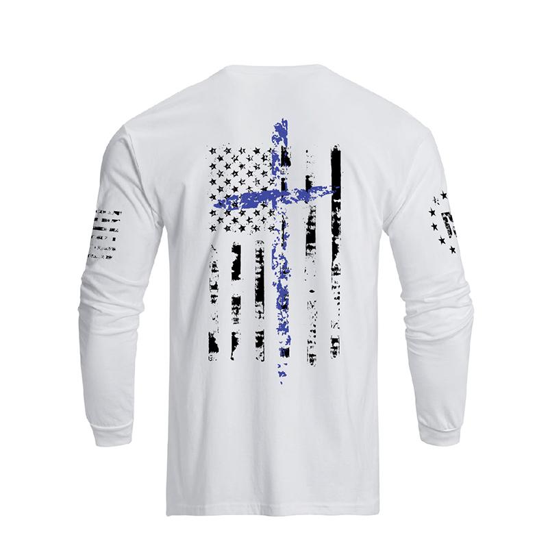 USA FLAG CROSS 100% COTTON GRAPHIC LONG SLEEVE T-SHIRT