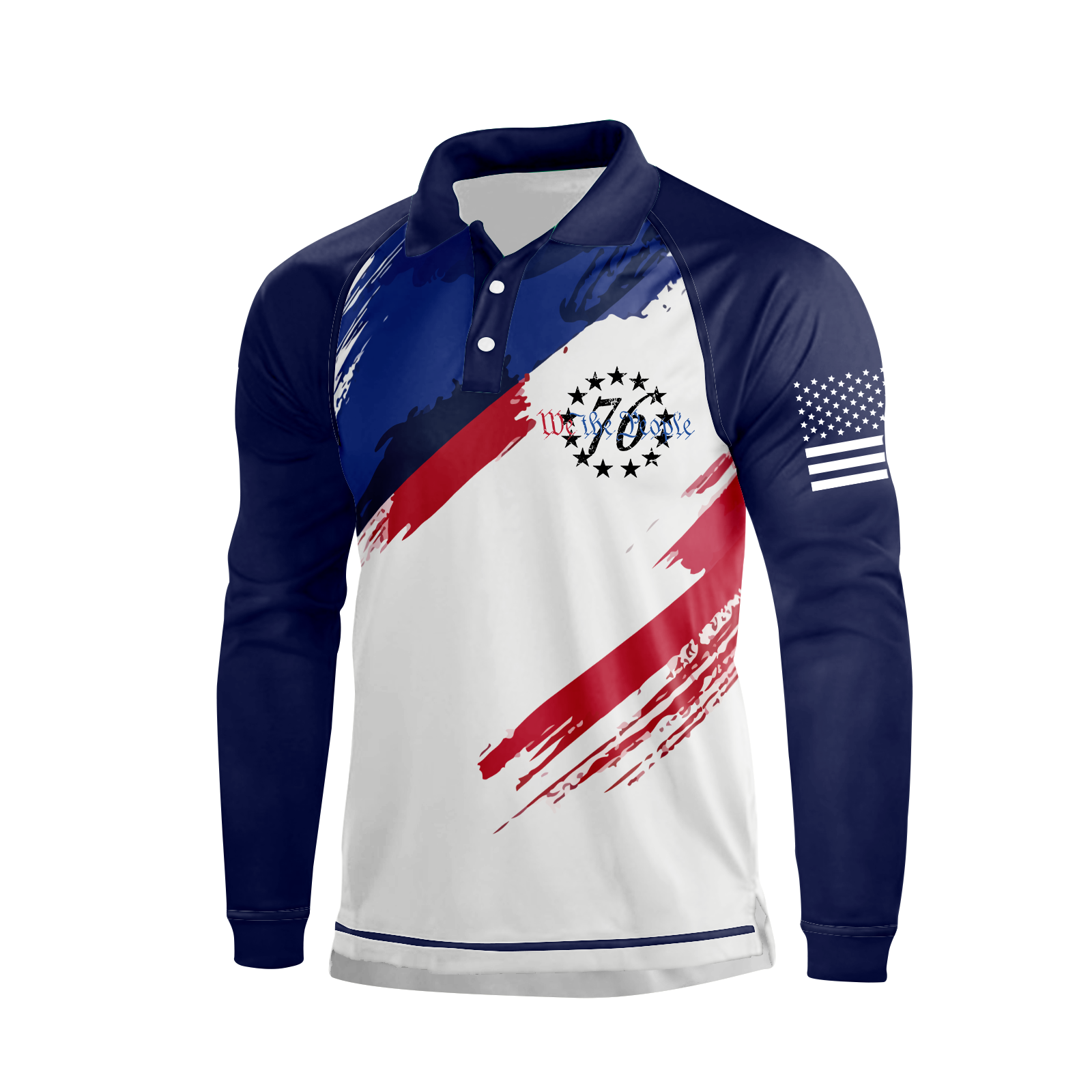 Hyfol 1776 WE THE PEOPLE GRAPHIC RAGLAN LONG SLEEVE POLO SHIRT